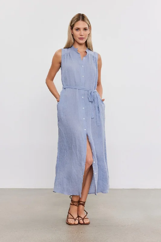 Velvet by Graham & Spencer Luna 06 Woven Linen Sleeveless Dress | Blue Haze Tunics Yoga stretchy