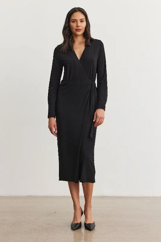 Velvet by Graham & Spencer Melat 06 Long Matte Jersey Dress | Black Tunics Sophisticated sleek