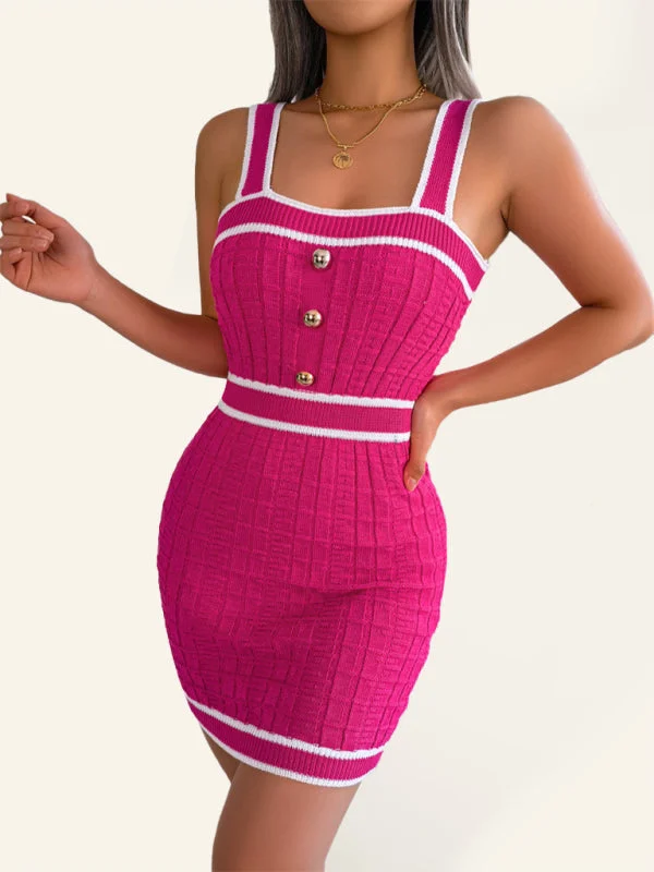 Women’s Color Trim Cable Detail Sleeveless Sweater Dress Tunics Polka dots