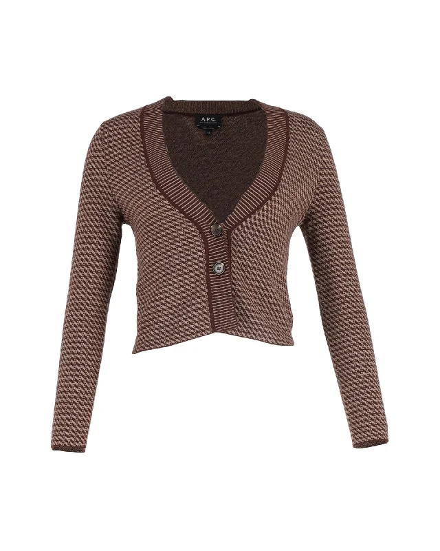 A.P.C. Annie Patterned Cardigan in Brown Wool Wool Cardigan Cotton Cardigan Cashmere Cardigan A.P.C. Annie Patterned Cardigan in Brown Wool Wool Cardigan Cotton Cardigan Cashmere Cardigan