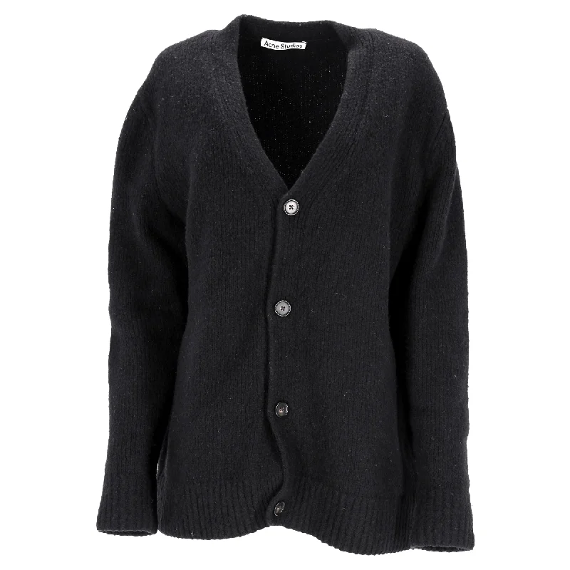 Acne Studios V-Neck Buttoned Cardigan in Black Wool Fleece Cardigan Nylon Polyester
