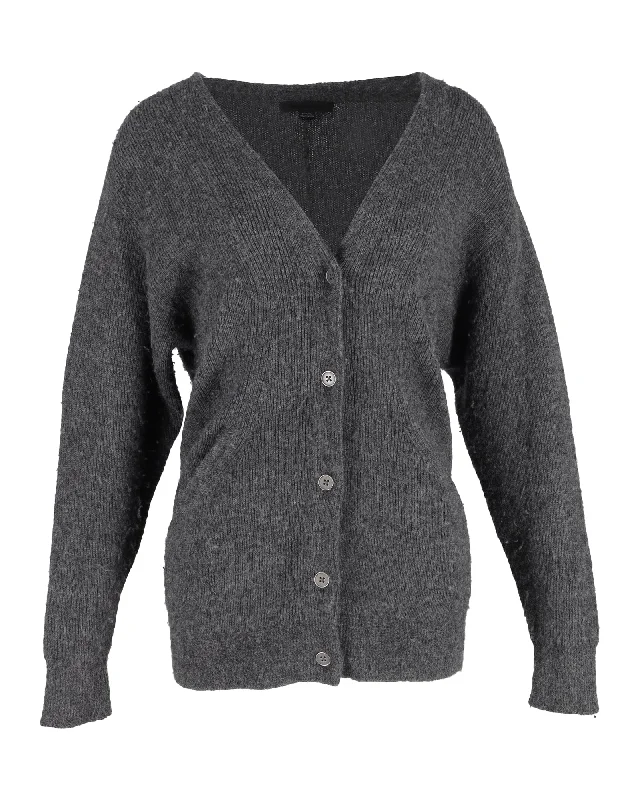 Alexander Wang Buttoned Cardigan in Grey Wool Boat Neck Shawl Collar Notched Collar
