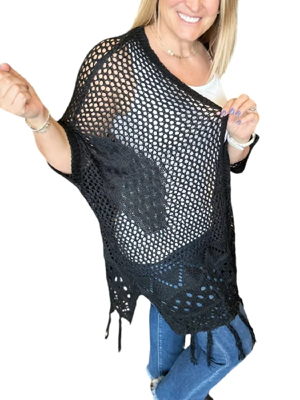 Amanda - Crocheted Cardigan In Black Chenille Brocade Lace