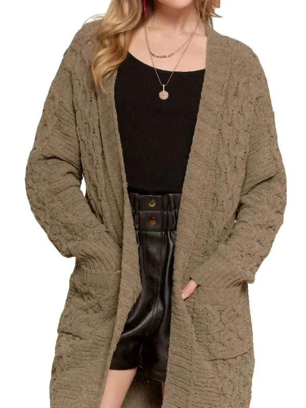 Cable Knit Sweater Cardigan In Olive Lightweight Heavyweight Midweight