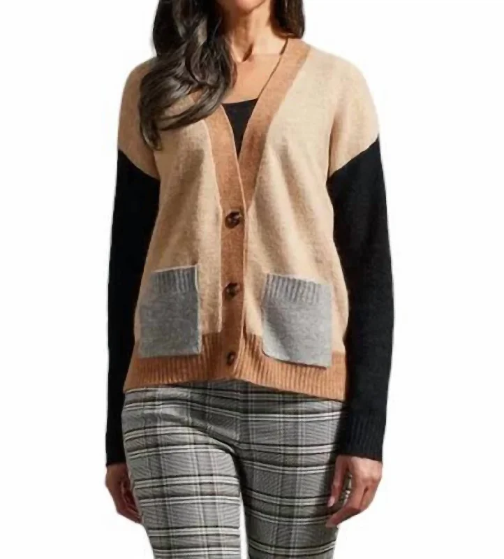 Colorblock Cardigan In Nomad Fleece Fabric Down Fabric Feather Fabric