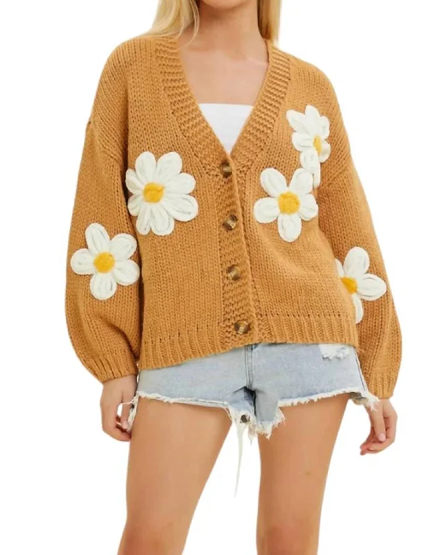 Daisy Cardigan In Brown Mesh Blend Leather Blend Suede Blend