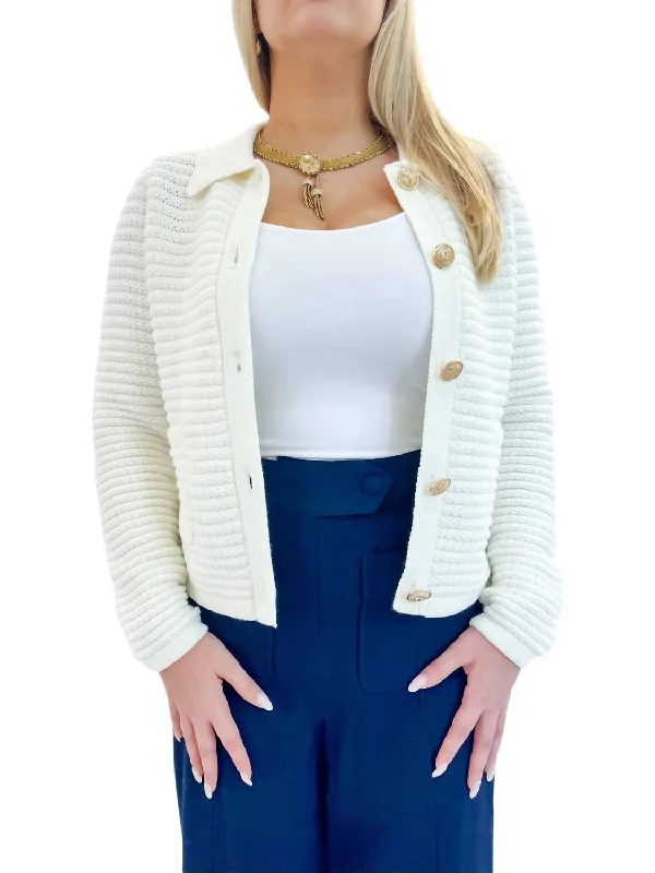 Dalia Cardigan In Ivory Knit Fabric Woven Fabric Fleece Fabric