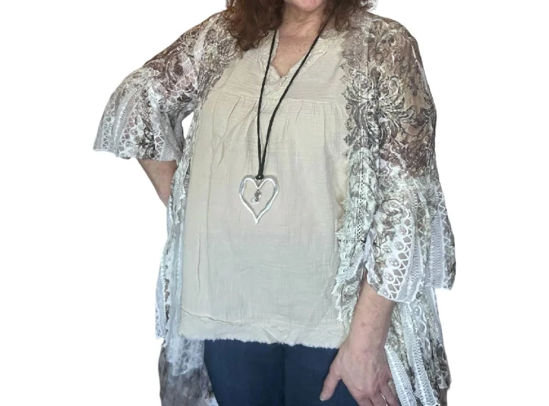 Danielle Lace Cardigan In Taupe/brown Asymmetrical,ymmetric Pencil Cardigan
