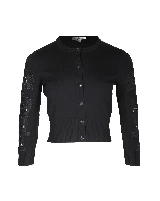 Diane von Furstenberg Doris Cardigan in Black Wool Elasticated Padded Insulated
