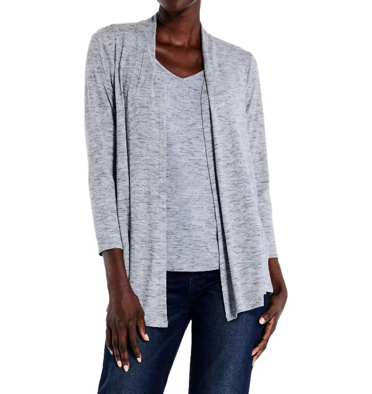 Drapey Rib Cardigan In Moonwalk Denim Fabric Leather Fabric Suede Fabric