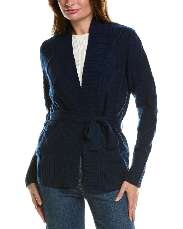 Forte Cashmere Belted Wool & Cashmere-Blend Cardigan Neon metallic Matte