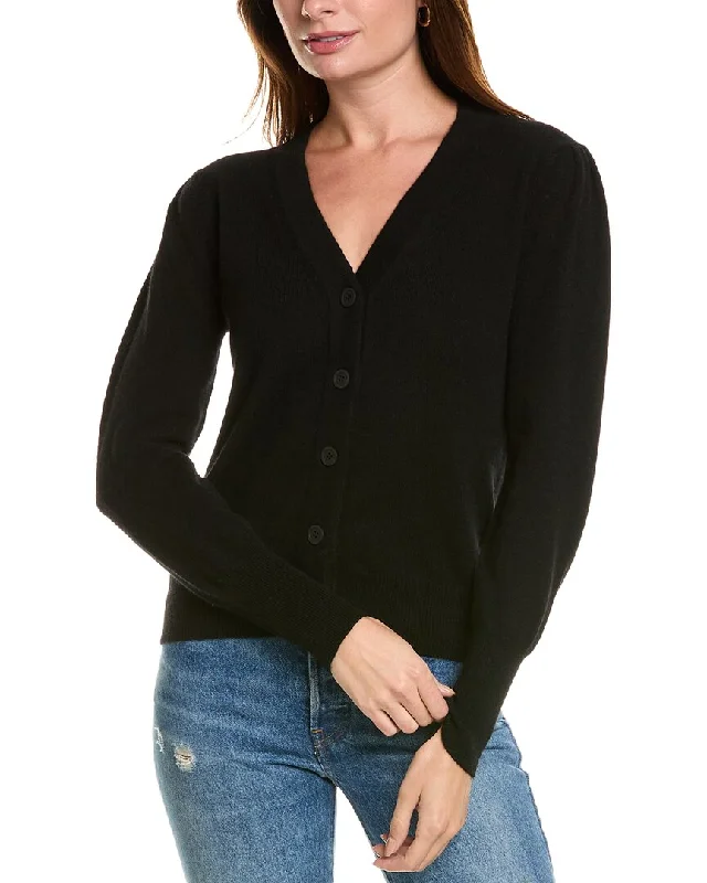 Forte Cashmere Buttoned Short Cashmere Cardigan Glossy Satin Silk