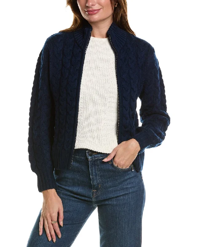 Forte Cashmere Cable Zip Mock Wool & Cashmere-Blend Cardigan Asymmetrical,ymmetric Pencil Cardigan Forte Cashmere Cable Zip Mock Wool & Cashmere-Blend Cardigan Asymmetrical,ymmetric Pencil Cardigan