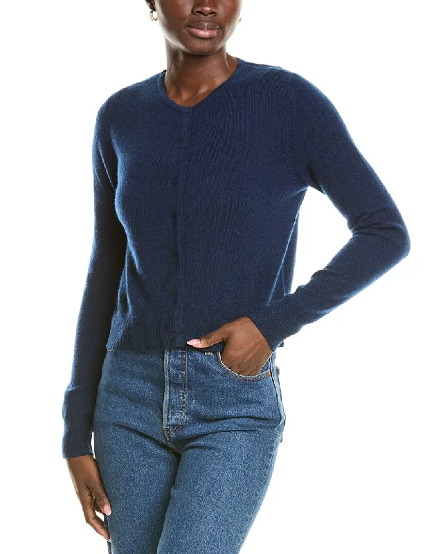 Forte Cashmere Cropped Cashmere Cardigan Cable Knit Ribbed Knit Lace Knit