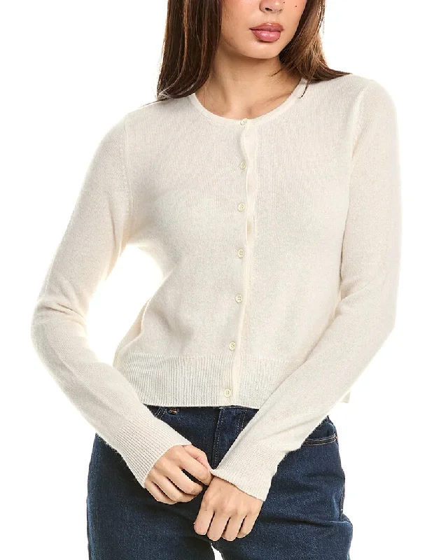 Forte Cashmere Cropped Cashmere Cardigan Houndstooth Herringbone Solid