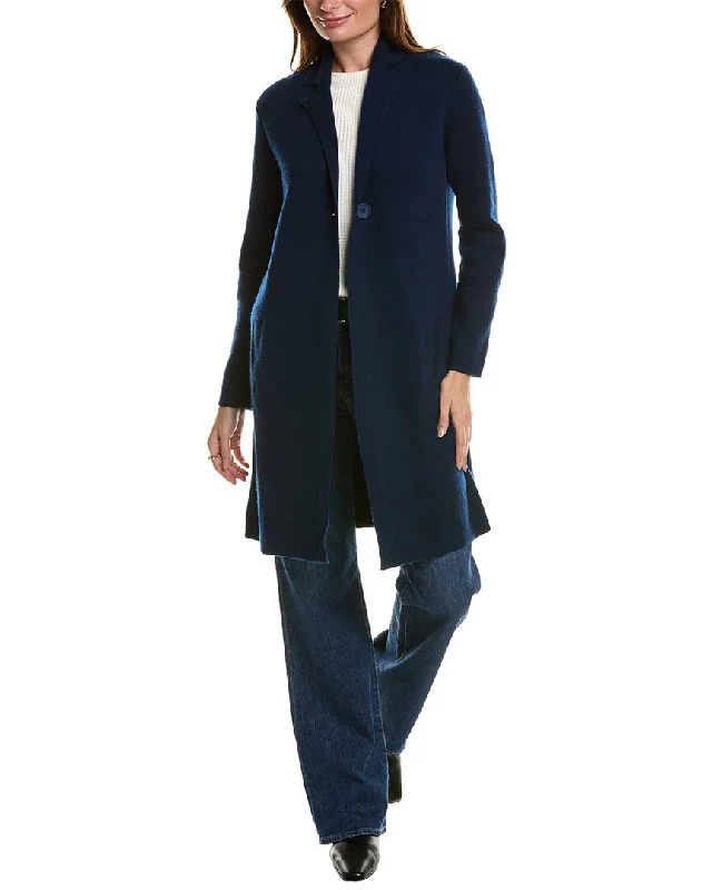 Forte Cashmere Double Knit Notch Collar Wool & Cashmere-Blend Cardigan Fleece Fabric Down Fabric Feather Fabric