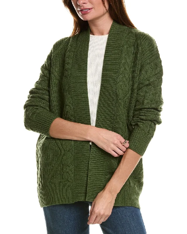 Forte Cashmere Luxe Cable Wool & Cashmere-Blend Cardigan Solid Print Embellished