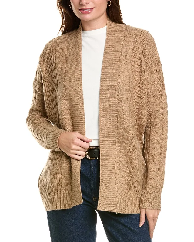 Forte Cashmere Luxe Cable Wool & Cashmere-Blend Cardigan Ribbed Striped Patterned