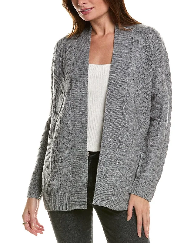 Forte Cashmere Luxe Cable Wool & Cashmere-Blend Cardigan Front Pockets Side Pockets Patch Pockets Forte Cashmere Luxe Cable Wool & Cashmere-Blend Cardigan Front Pockets Side Pockets Patch Pockets