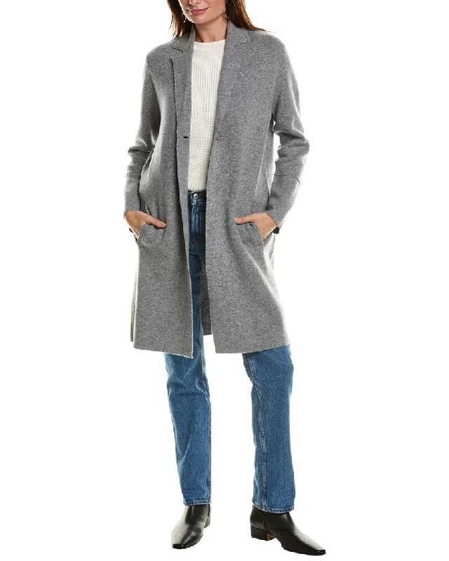 Forte Cashmere Notch Collar Wool & Cashmere-Blend Cardigan Striped Floral Plaid
