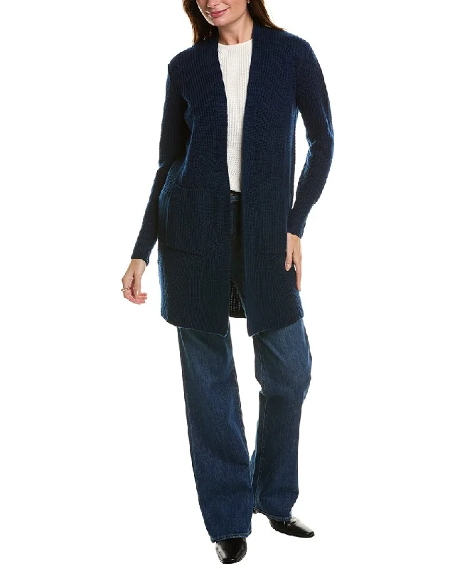 Forte Cashmere Rib Long Wool & Cashmere-Blend Cardigan Print Jacquard Patchwork