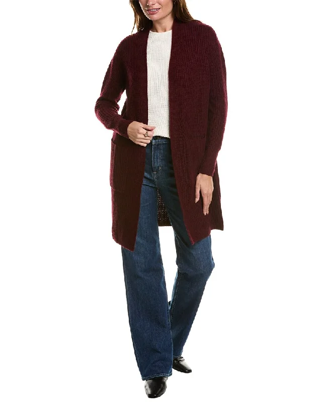 Forte Cashmere Rib Long Wool & Cashmere-Blend Cardigan Soft Cozy Warm