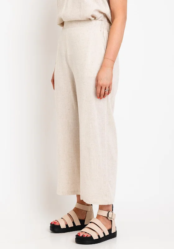 Fransa Juna Cropped Wide Leg Trousers, Beige Trousers cozy soft