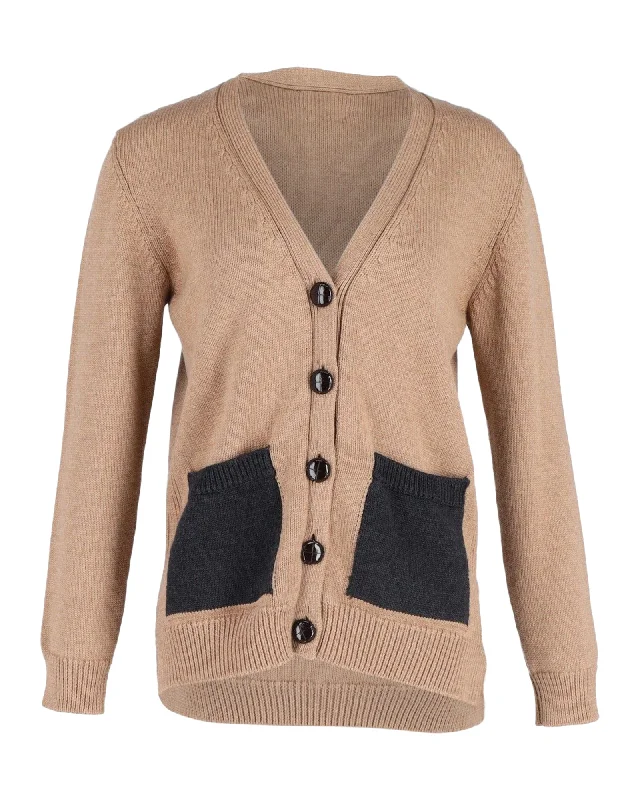 Ganni Buttoned Cardigan in Brown Wool Fitted Loose Oversized