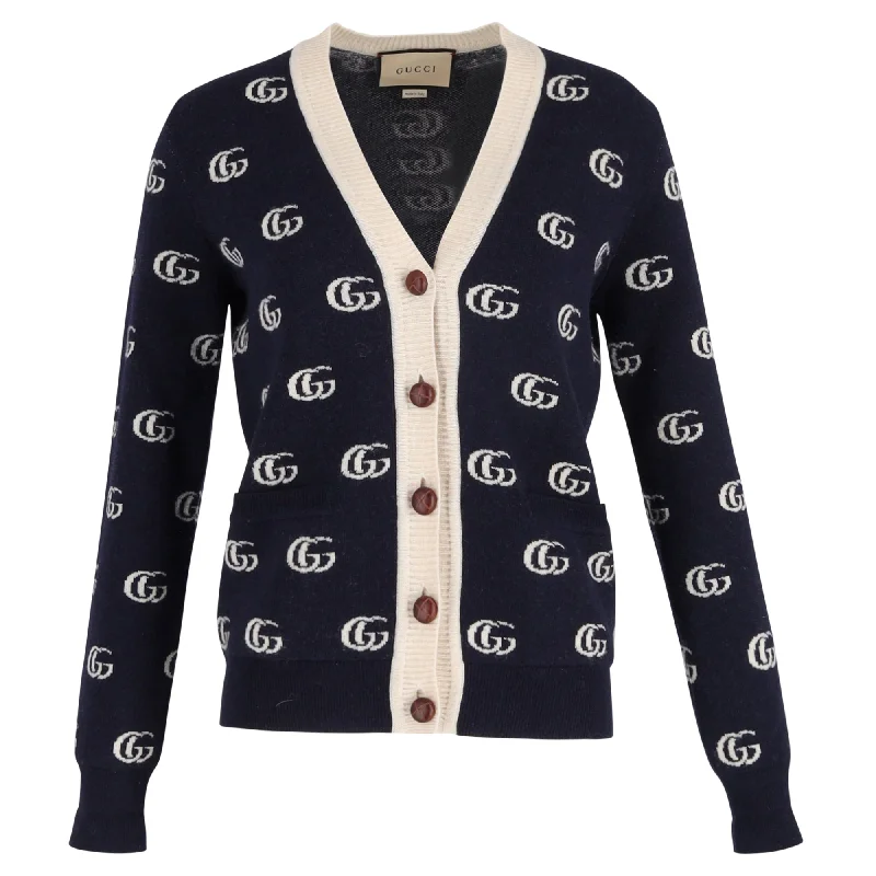 Gucci Double G Cardigan In Blue Jacquard Wool Hooded Cardigan Collared Cardigan Shawl Collar Gucci Double G Cardigan In Blue Jacquard Wool Hooded Cardigan Collared Cardigan Shawl Collar