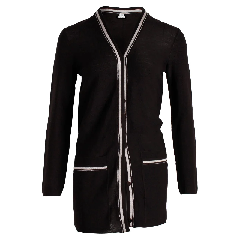 Hermes Contrast Buttoned Cardigan in Dark Brown Virgin Wool Open Front Closed Front Wrap Front Hermes Contrast Buttoned Cardigan in Dark Brown Virgin Wool Open Front Closed Front Wrap Front