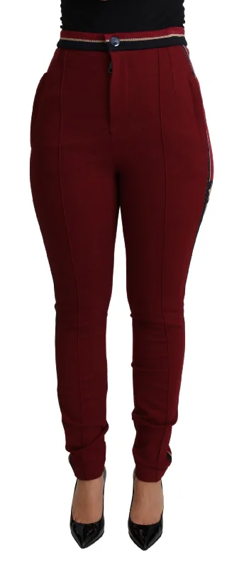 Dolce & Gabbana High-Waist Embroidered Red Skinny Trousers Trousers versatile functional