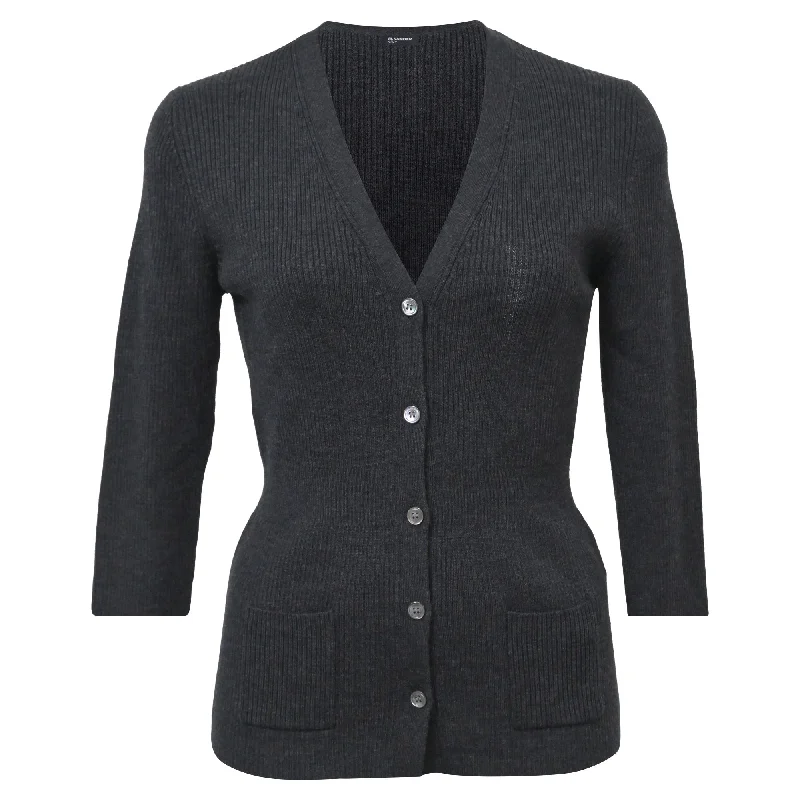 Jil Sander Buttoned Cardigan in Grey Wool Chenille Brocade Lace