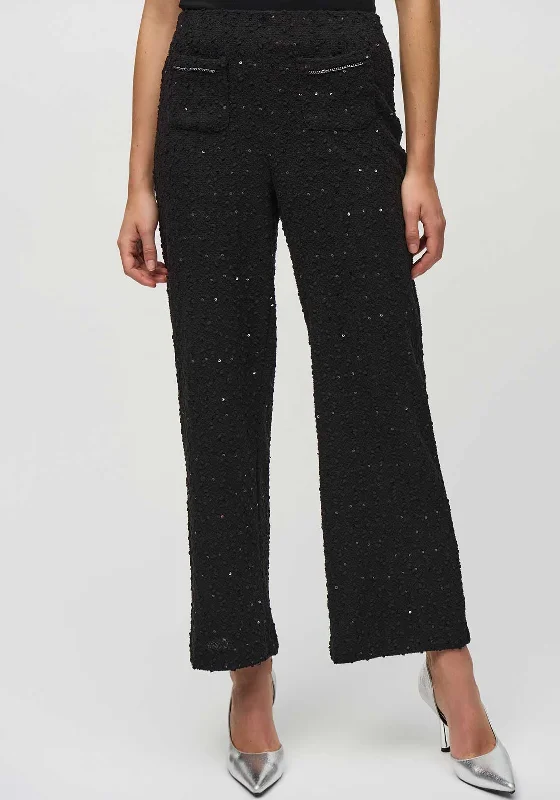 Joseph Ribkoff Sequin Textured Wide Leg Trousers, Black Trousers Capri Summer