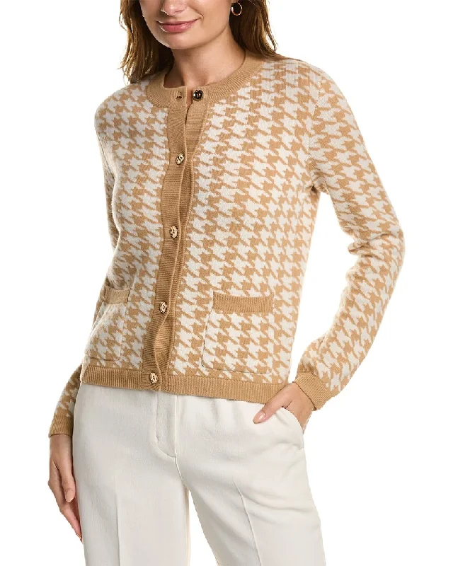 Kier+J Houndstooth Wool & Cashmere-Blend Cardigan Stretchy Elastic Breathable