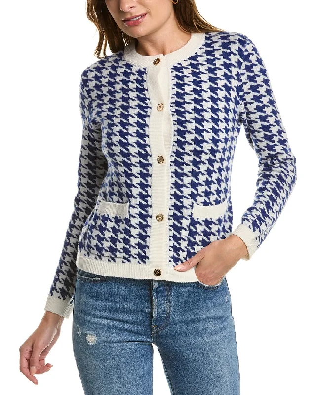 Kier+J Houndstooth Wool & Cashmere-Blend Cardigan Spandex Rayon Corduroy