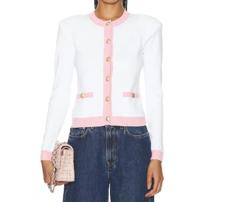 Leon Cardigan In White/pink Satin Fabric Silk Fabric Chiffon Fabric