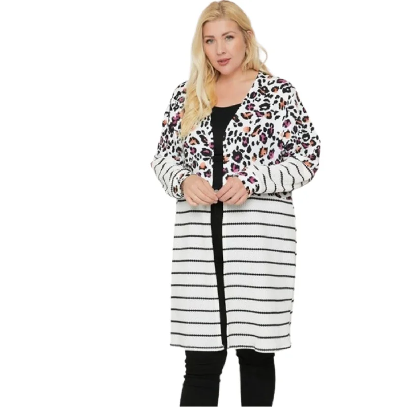 Long sleeves print-striped cardigan Tailored Straight A-Line