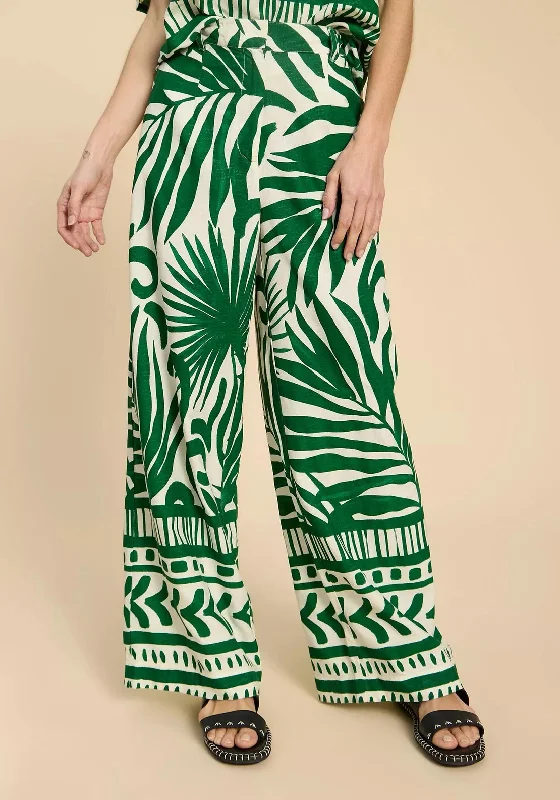 White Stuff Lucinda Eco Vero Wide Trousers, Green Print Trousers Chinos Classic