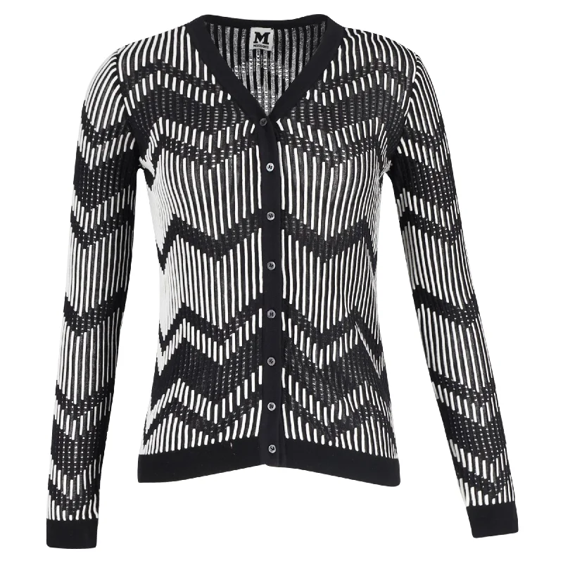 M Missoni Monochrome Patterned Perforated Knit Button Front Cardigan in Black and White Cotton Plaid Cardigan Polka Dot Checkered M Missoni Monochrome Patterned Perforated Knit Button Front Cardigan in Black and White Cotton Plaid Cardigan Polka Dot Checkered