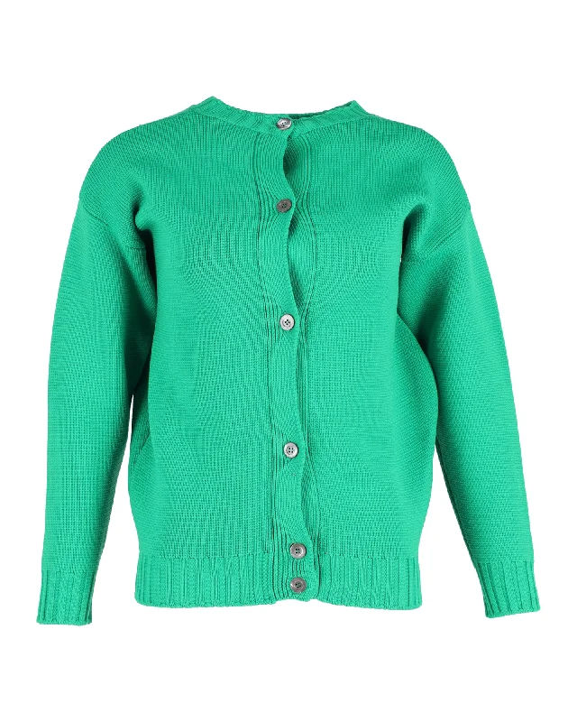 Marni Button-Front Cardigan in Green Viscose Notch Collar Peter Pan Collar Cowl Neck Marni Button-Front Cardigan in Green Viscose Notch Collar Peter Pan Collar Cowl Neck
