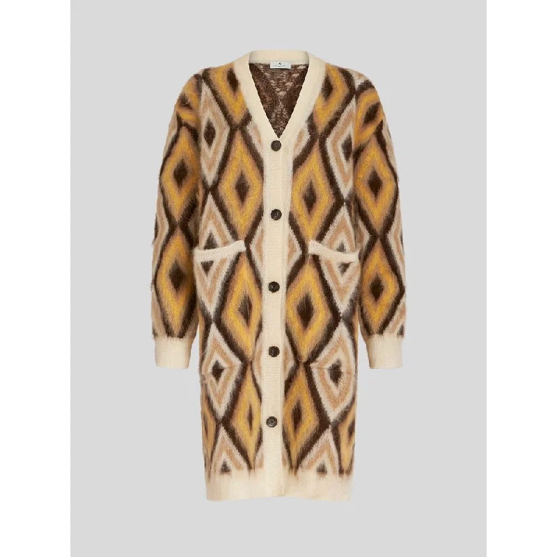 MAXI JERSEY JACQUARD CARDIGAN Houndstooth Herringbone Solid