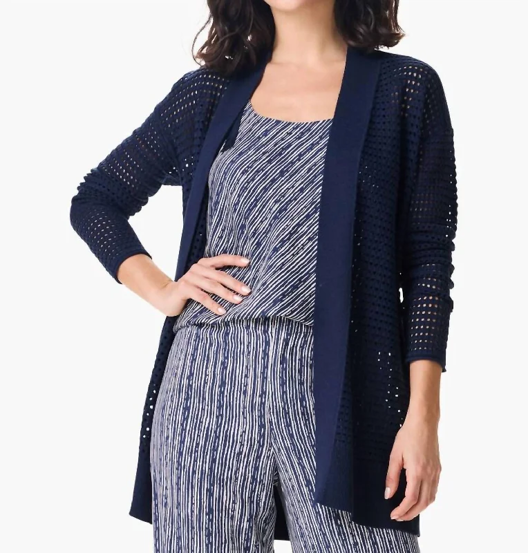 Moonlight Mesh Cardigan In Dk Indigo Spandex Blend Rayon Blend Denim Blend