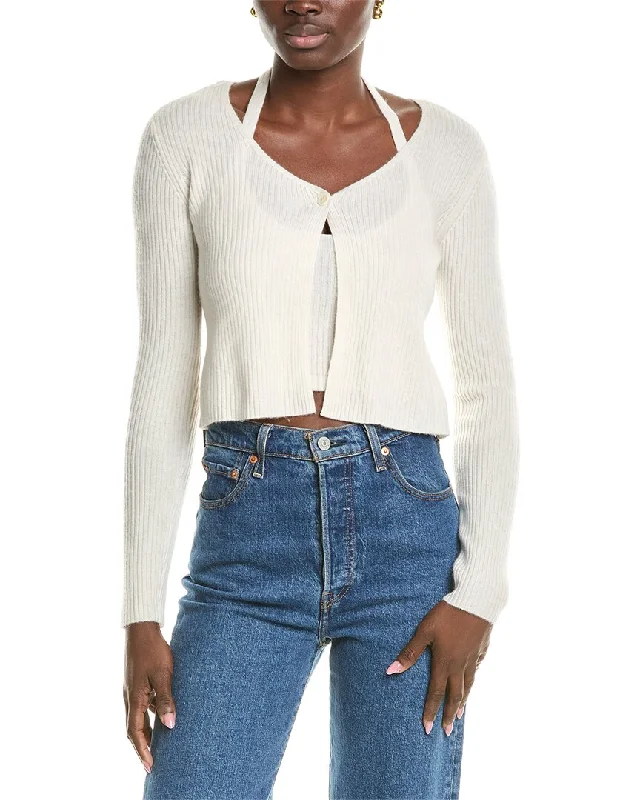 NAADAM Set In Wool & Cashmere-Blend Cardigan & Top Hooded Caped Shawl Collar