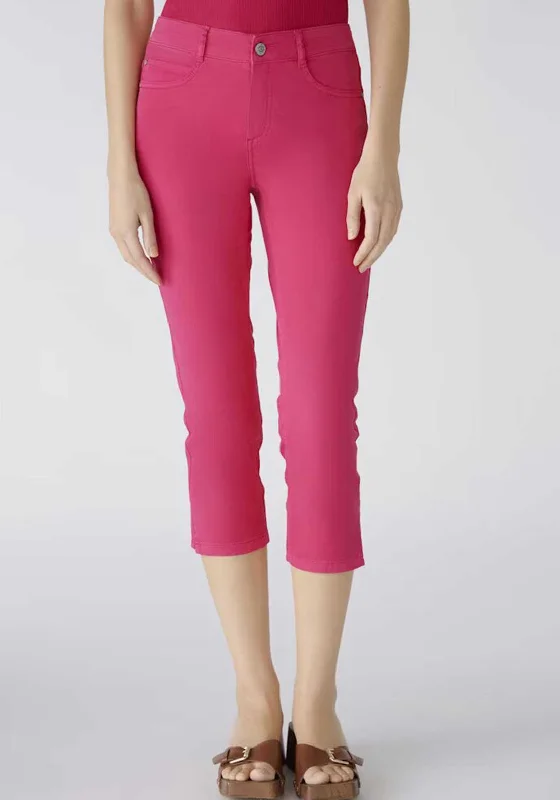 Oui Slim Fit Mid Waist Capri Trousers, Pink Trousers Fleece Cozy