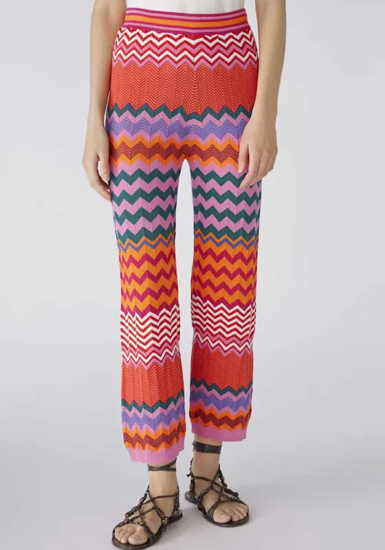 Oui Chevron Striped Knitted Trousers, Pink & Orange Trousers Yoga Stretchy