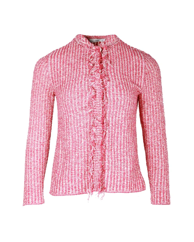 Prada Tweed Cardigan in Pink Cotton Tailored Straight A-Line