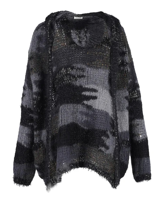 Saint Laurent Hooded Camouflage Pattern Cardigan In Multicolor Wool Zippered Front Buttoned Front Snap Front Saint Laurent Hooded Camouflage Pattern Cardigan In Multicolor Wool Zippered Front Buttoned Front Snap Front