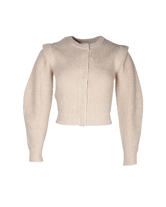 Self-Portrait Knit Cardigan in Beige Cotton Handmade Hand-knitted Hand-woven