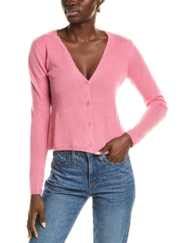 sofiacashmere Modern V-Neck Cashmere Cardigan Embroidered Appliqued Beaded