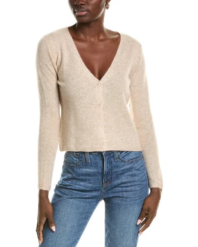 sofiacashmere Modern V-Neck Cashmere Cardigan Neon metallic Matte